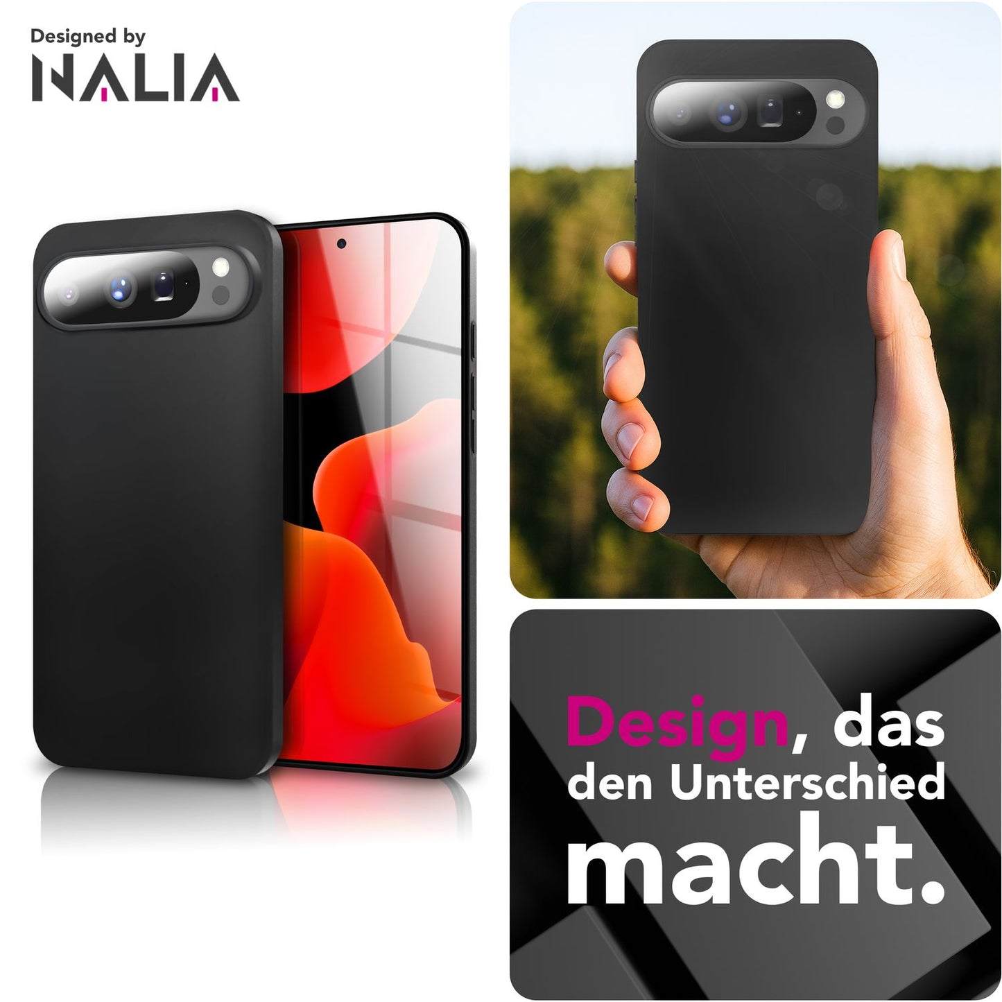 NALIA Matte Silikonhülle für Google Pixel 10 Pro – Slim, Schwarz & Rutschfest – STRIDER (Soft Case, Kameraschutz & Stoßfest) – Marke aus Berlin