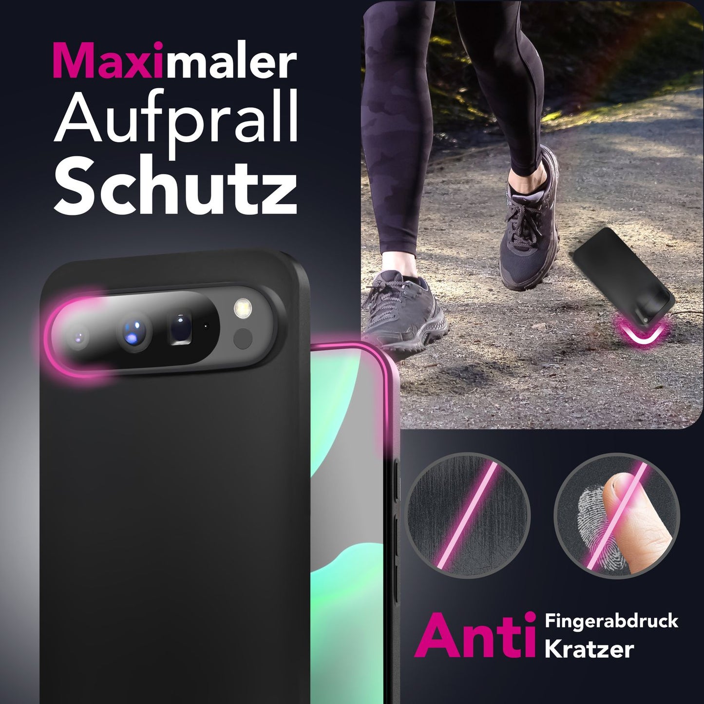 NALIA Matte Silikonhülle für Google Pixel 10 Pro XL – Slim, Schwarz & Rutschfest – STRIDER (Soft Case, Kameraschutz & Stoßfest) – Marke aus Berlin