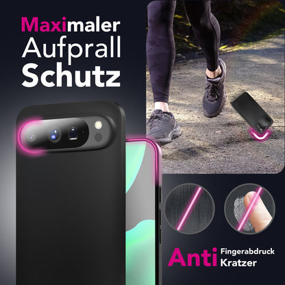 NALIA Matte Silikonhülle für Google Pixel 10 Pro XL – Slim, Schwarz & Rutschfest – STRIDER (Soft Case, Kameraschutz & Stoßfest) – Marke aus Berlin