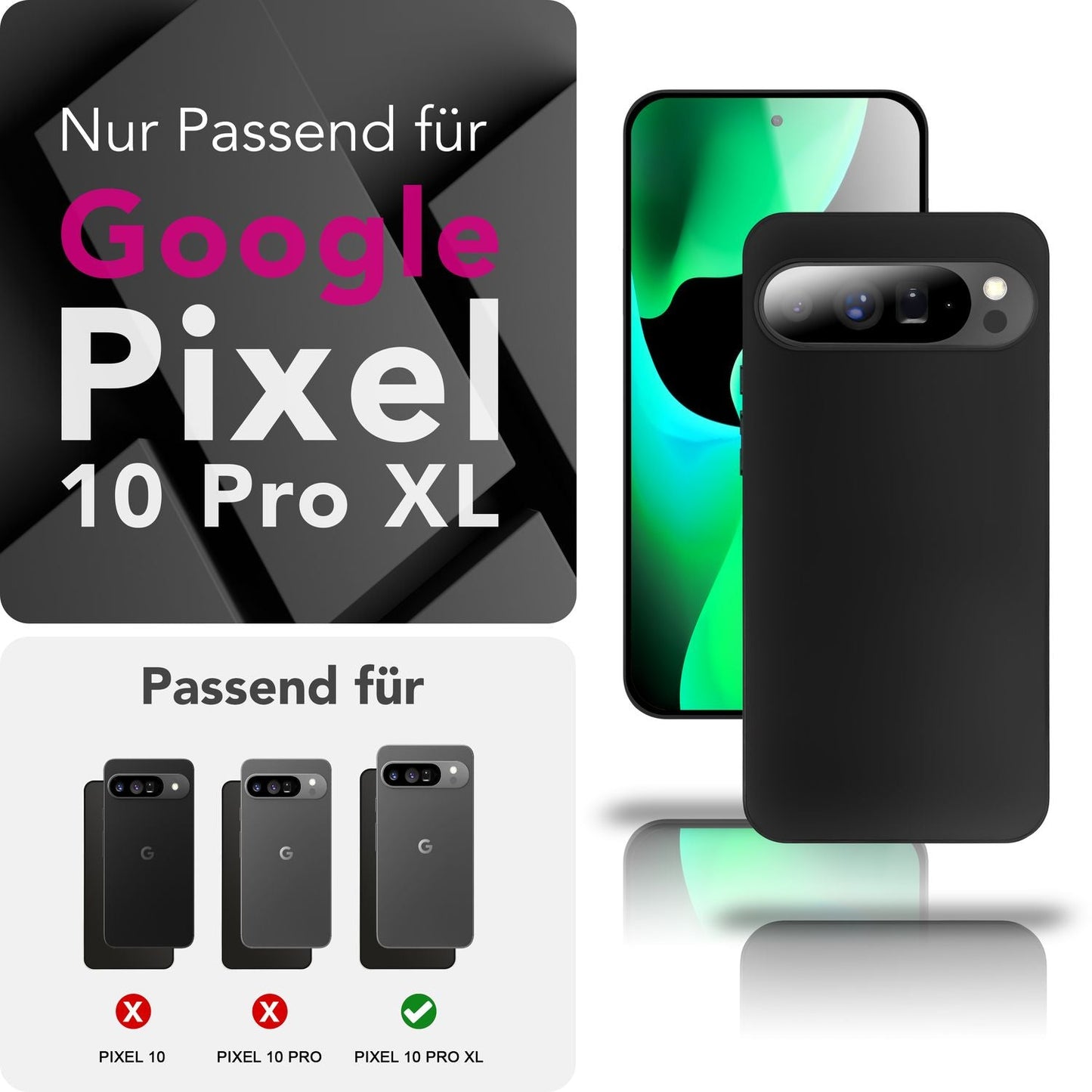 NALIA Matte Silikonhülle für Google Pixel 10 Pro XL – Slim, Schwarz & Rutschfest – STRIDER (Soft Case, Kameraschutz & Stoßfest) – Marke aus Berlin