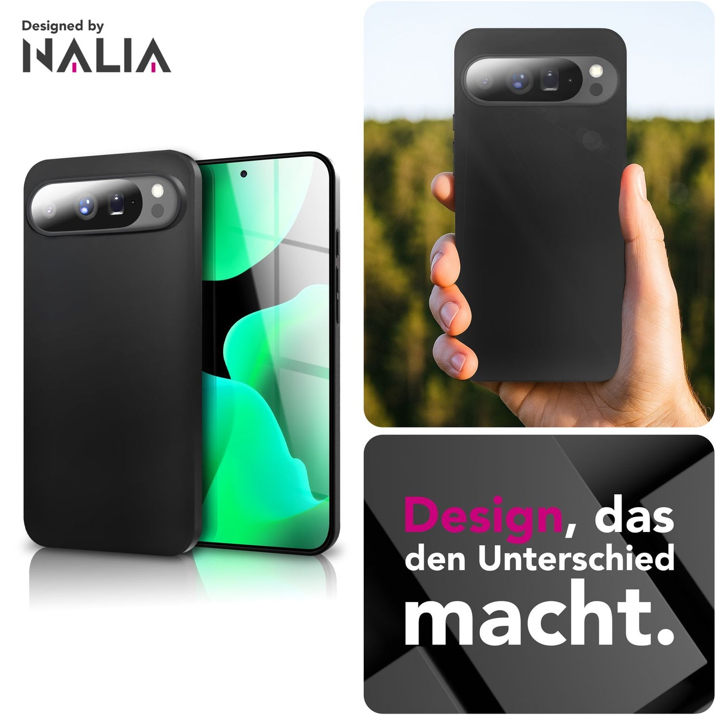 NALIA Matte Silikonhülle für Google Pixel 10 Pro XL – Slim, Schwarz & Rutschfest – STRIDER (Soft Case, Kameraschutz & Stoßfest) – Marke aus Berlin