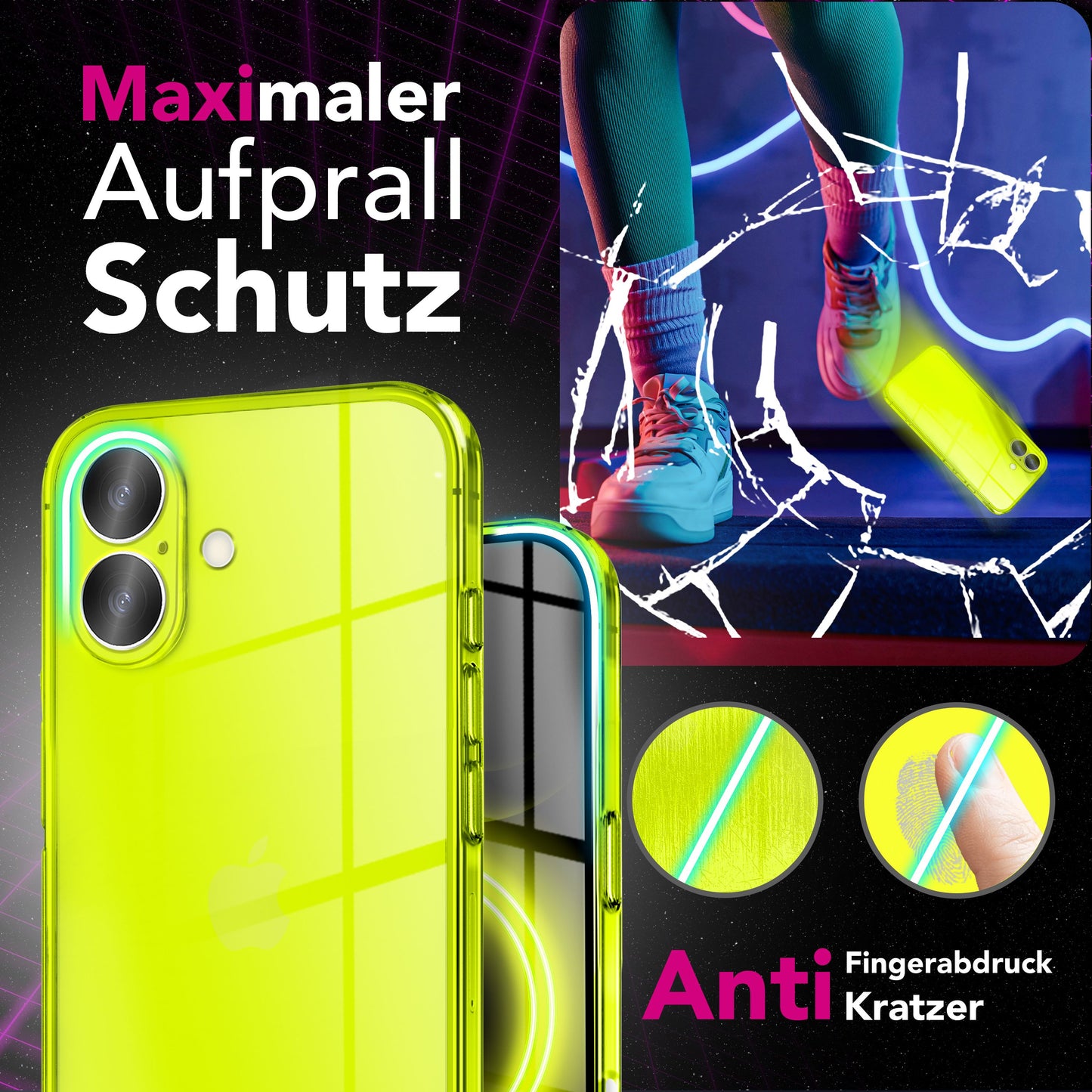 NALIA Neon Silikonhülle für iPhone 17 – Knallige Signal-Farbe & Linsenschutz – VIBE (Transparentes Case) – Marke aus Berlin