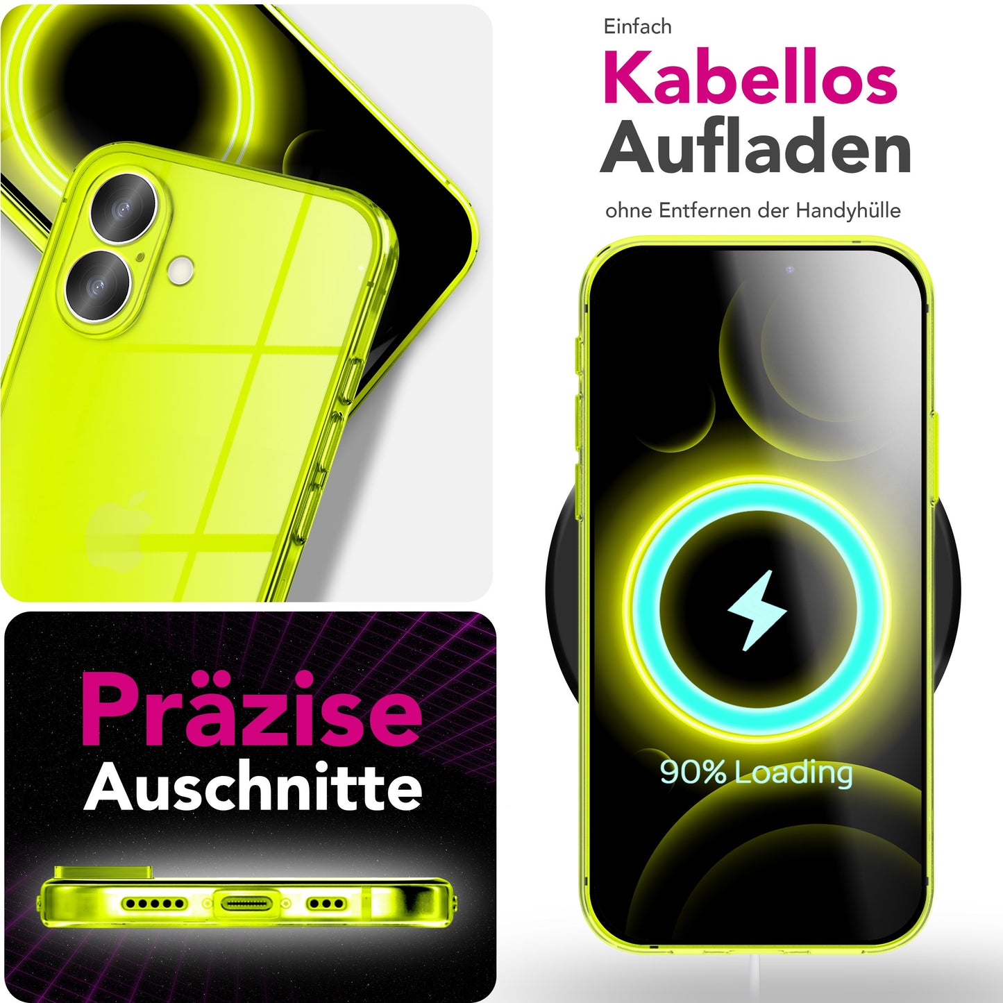 NALIA Neon Silikonhülle für iPhone 17 – Knallige Signal-Farbe & Linsenschutz – VIBE (Transparentes Case) – Marke aus Berlin