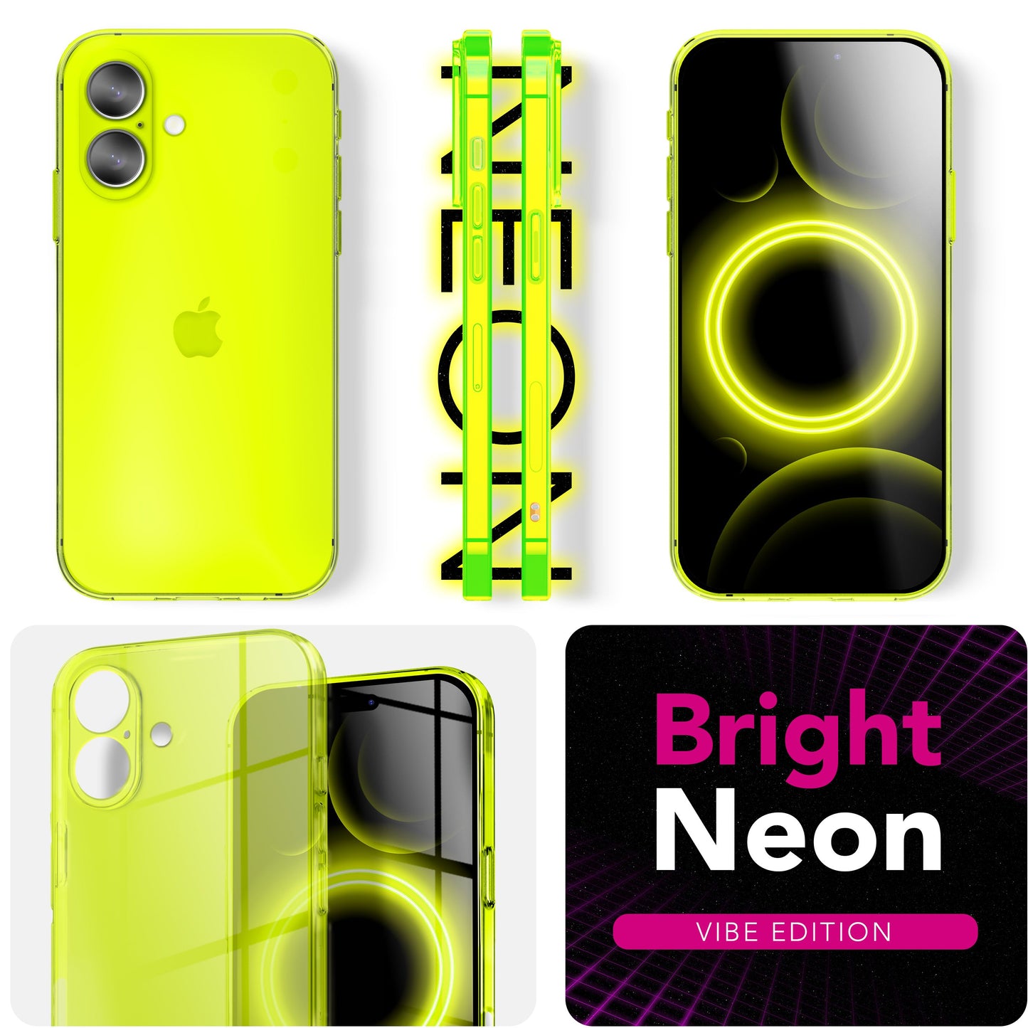 NALIA Neon Silikonhülle für iPhone 17 – Knallige Signal-Farbe & Linsenschutz – VIBE (Transparentes Case) – Marke aus Berlin