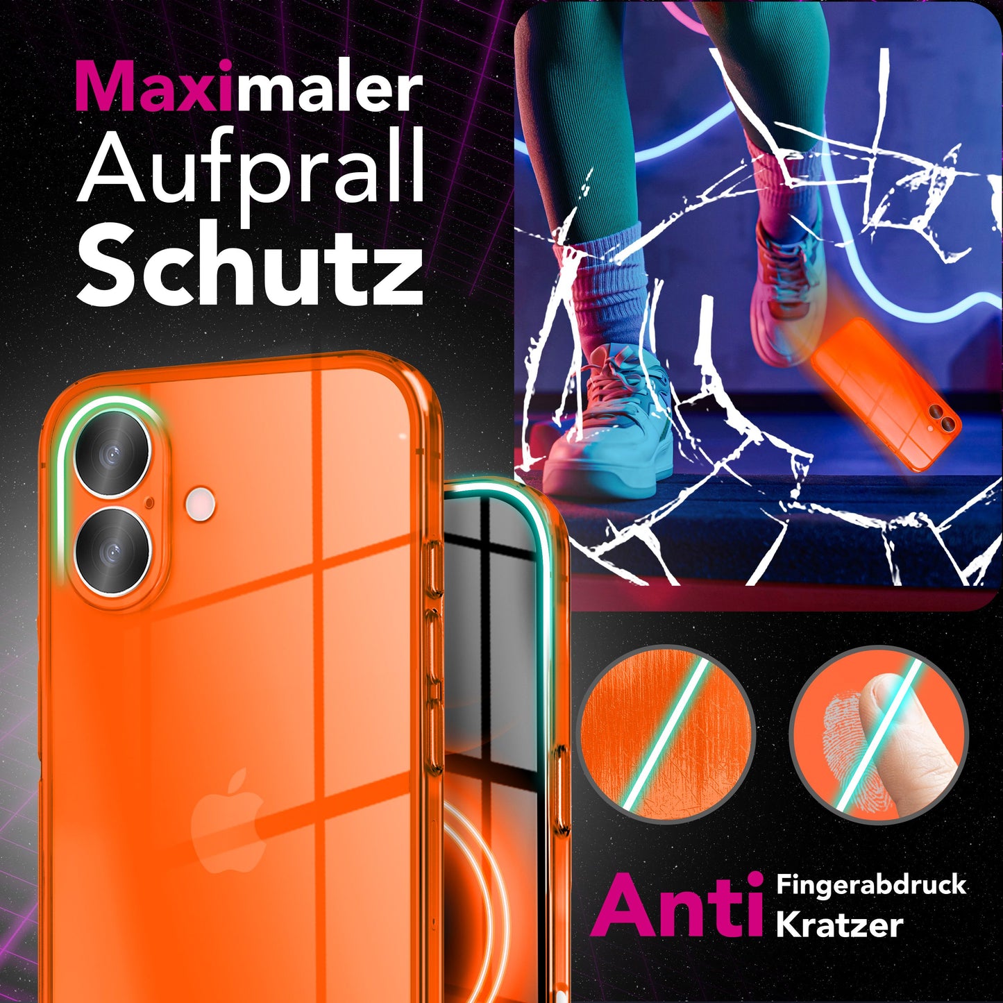 NALIA Neon Silikonhülle für iPhone 17 – Knallige Signal-Farbe & Linsenschutz – VIBE (Transparentes Case) – Marke aus Berlin