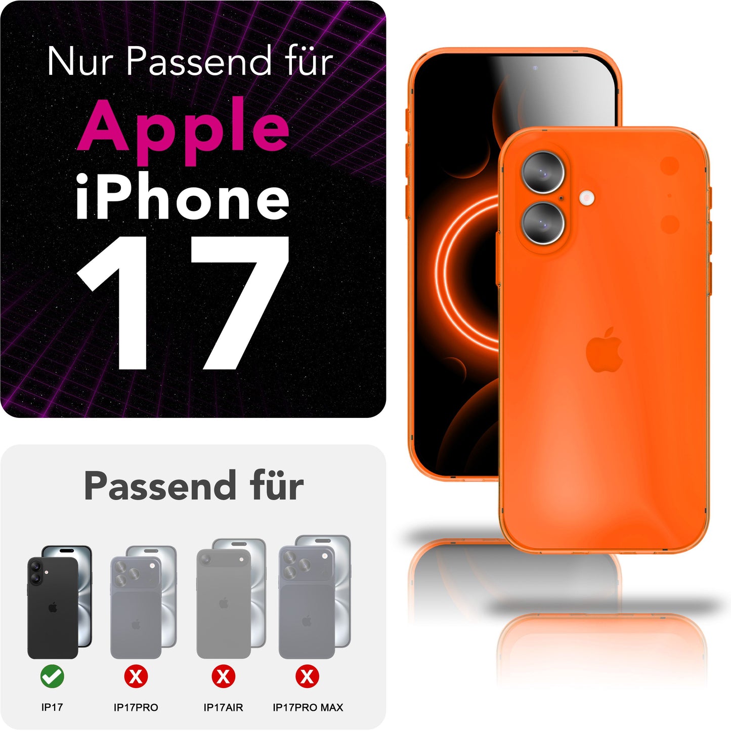 NALIA Neon Silikonhülle für iPhone 17 – Knallige Signal-Farbe & Linsenschutz – VIBE (Transparentes Case) – Marke aus Berlin
