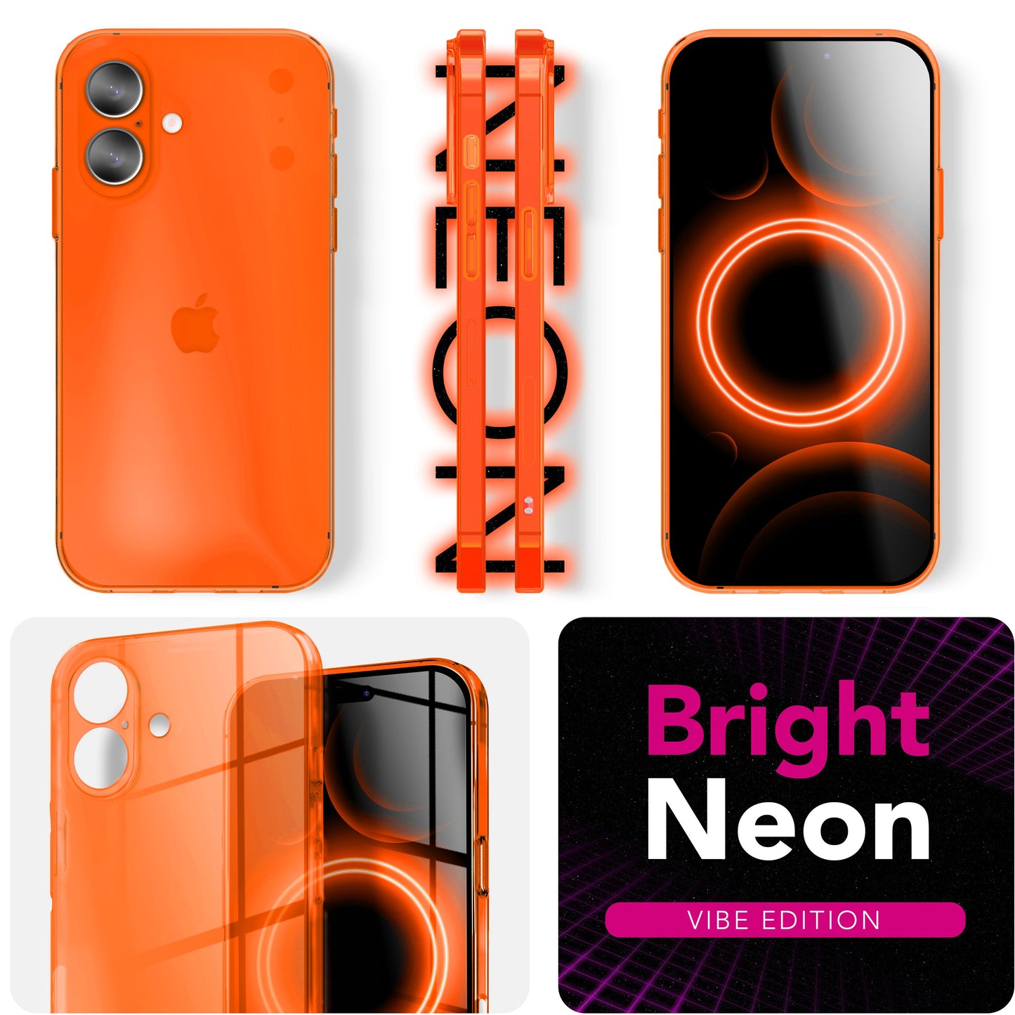 NALIA Neon Silikonhülle für iPhone 17 – Knallige Signal-Farbe & Linsenschutz – VIBE (Transparentes Case) – Marke aus Berlin