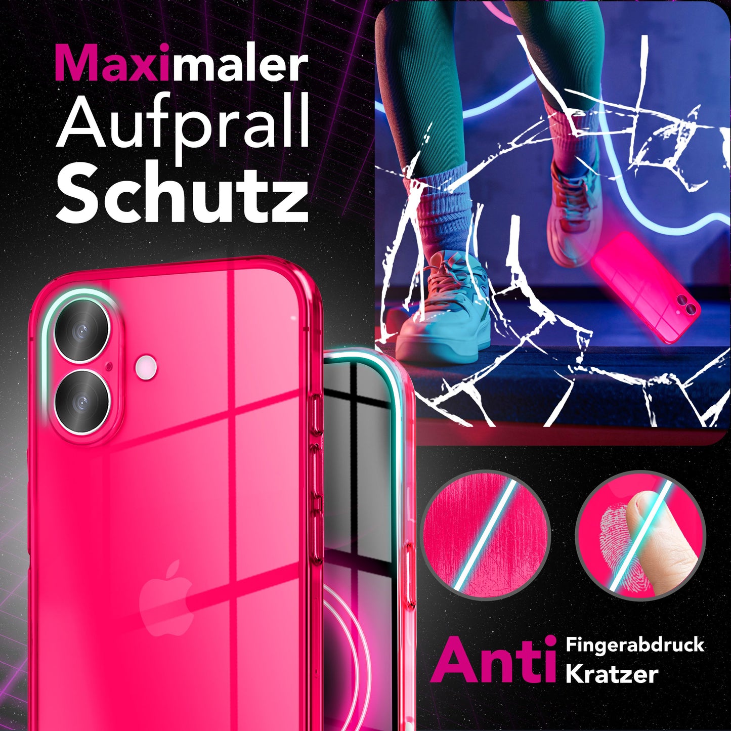 NALIA Neon Silikonhülle für iPhone 17 – Knallige Signal-Farbe & Linsenschutz – VIBE (Transparentes Case) – Marke aus Berlin