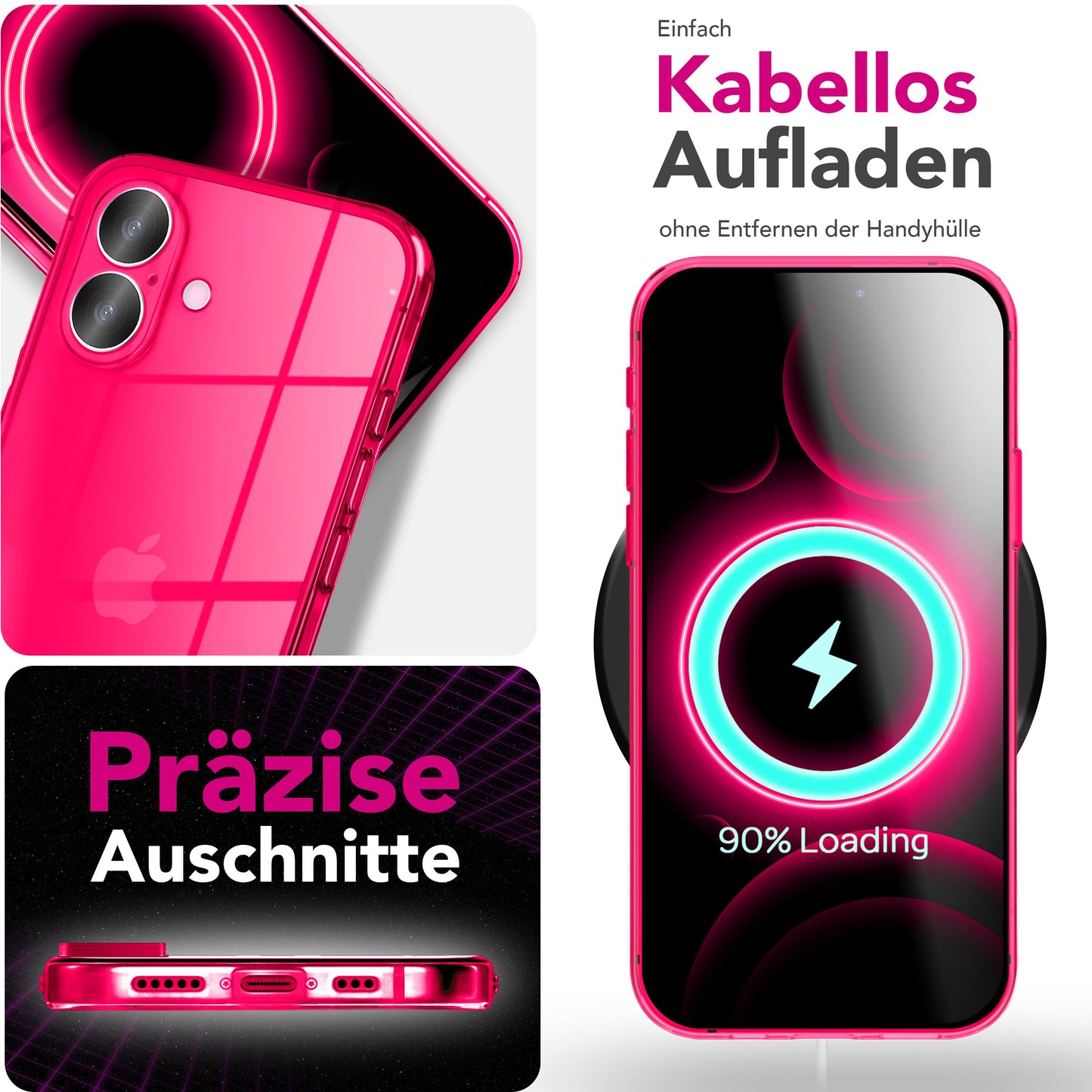 NALIA Neon Silikonhülle für iPhone 17 – Knallige Signal-Farbe & Linsenschutz – VIBE (Transparentes Case) – Marke aus Berlin