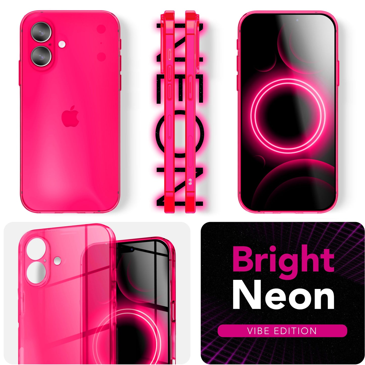 NALIA Neon Silikonhülle für iPhone 17 – Knallige Signal-Farbe & Linsenschutz – VIBE (Transparentes Case) – Marke aus Berlin