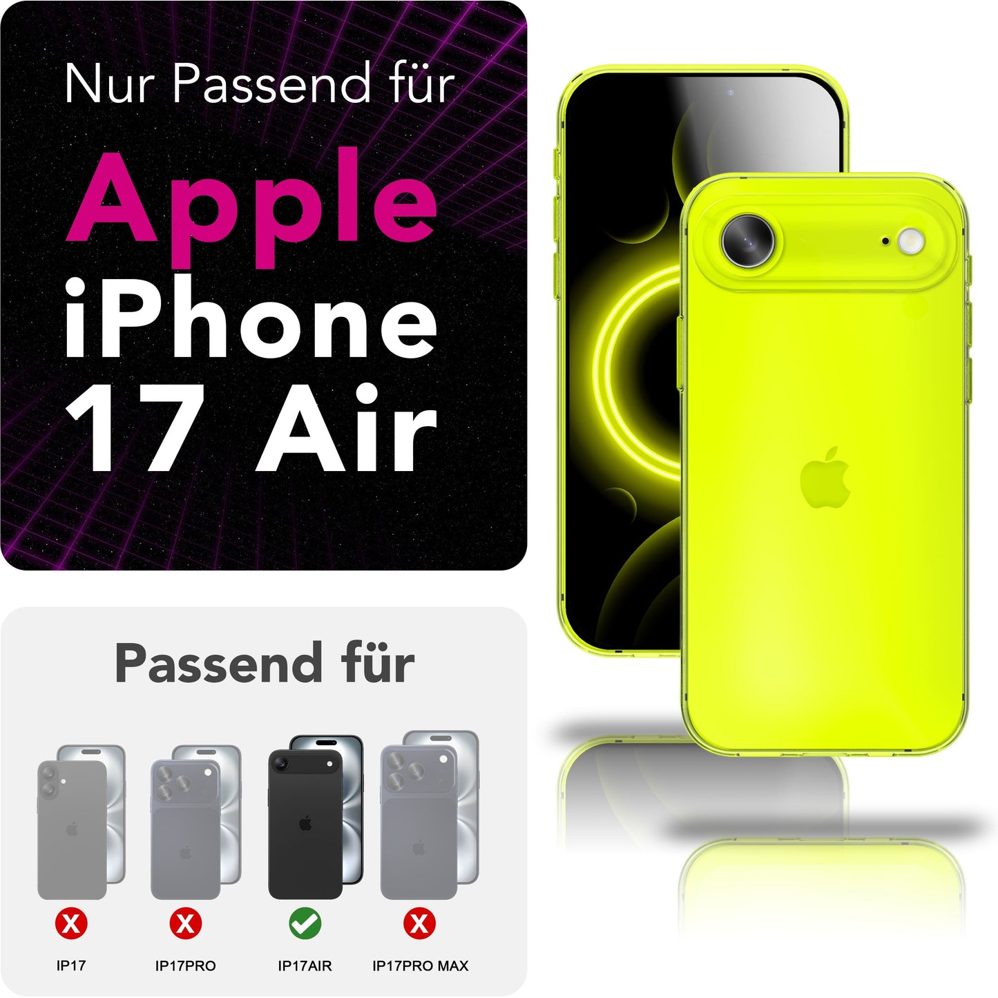 NALIA Neon Silikonhülle für iPhone 17 Air – Knallige Signal-Farbe & Linsenschutz – VIBE (Transparentes Case) – Marke aus Berlin