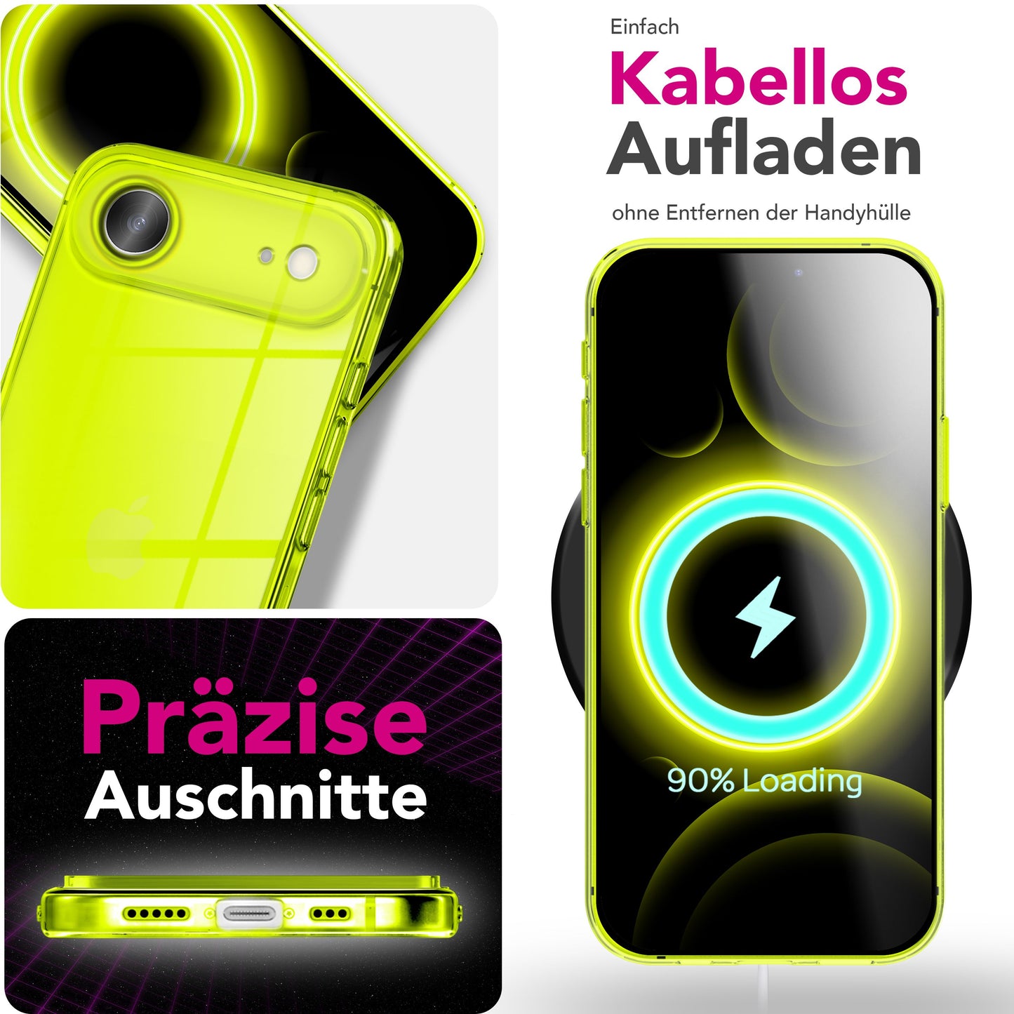 NALIA Neon Silikonhülle für iPhone 17 Air – Knallige Signal-Farbe & Linsenschutz – VIBE (Transparentes Case) – Marke aus Berlin