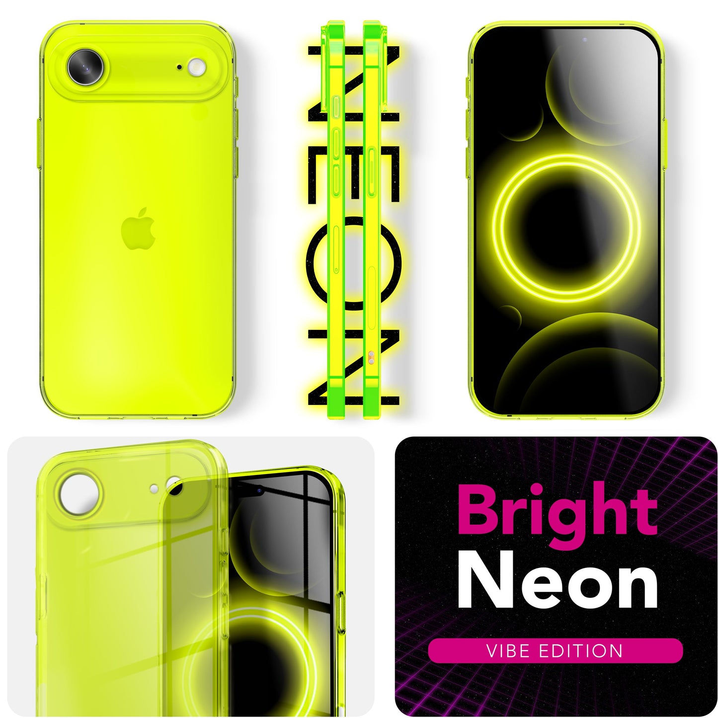 NALIA Neon Silikonhülle für iPhone 17 Air – Knallige Signal-Farbe & Linsenschutz – VIBE (Transparentes Case) – Marke aus Berlin