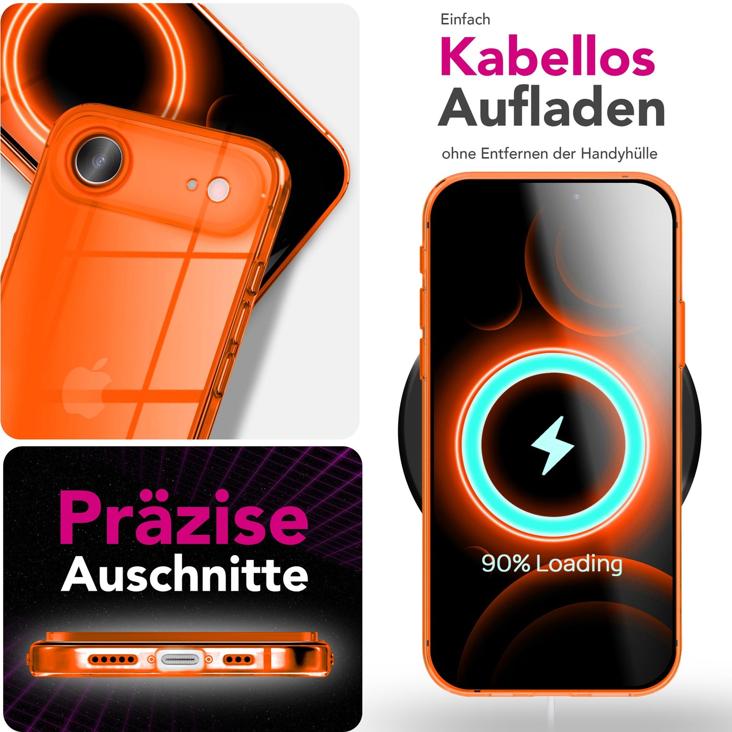 NALIA Neon Silikonhülle für iPhone 17 Air – Knallige Signal-Farbe & Linsenschutz – VIBE (Transparentes Case) – Marke aus Berlin