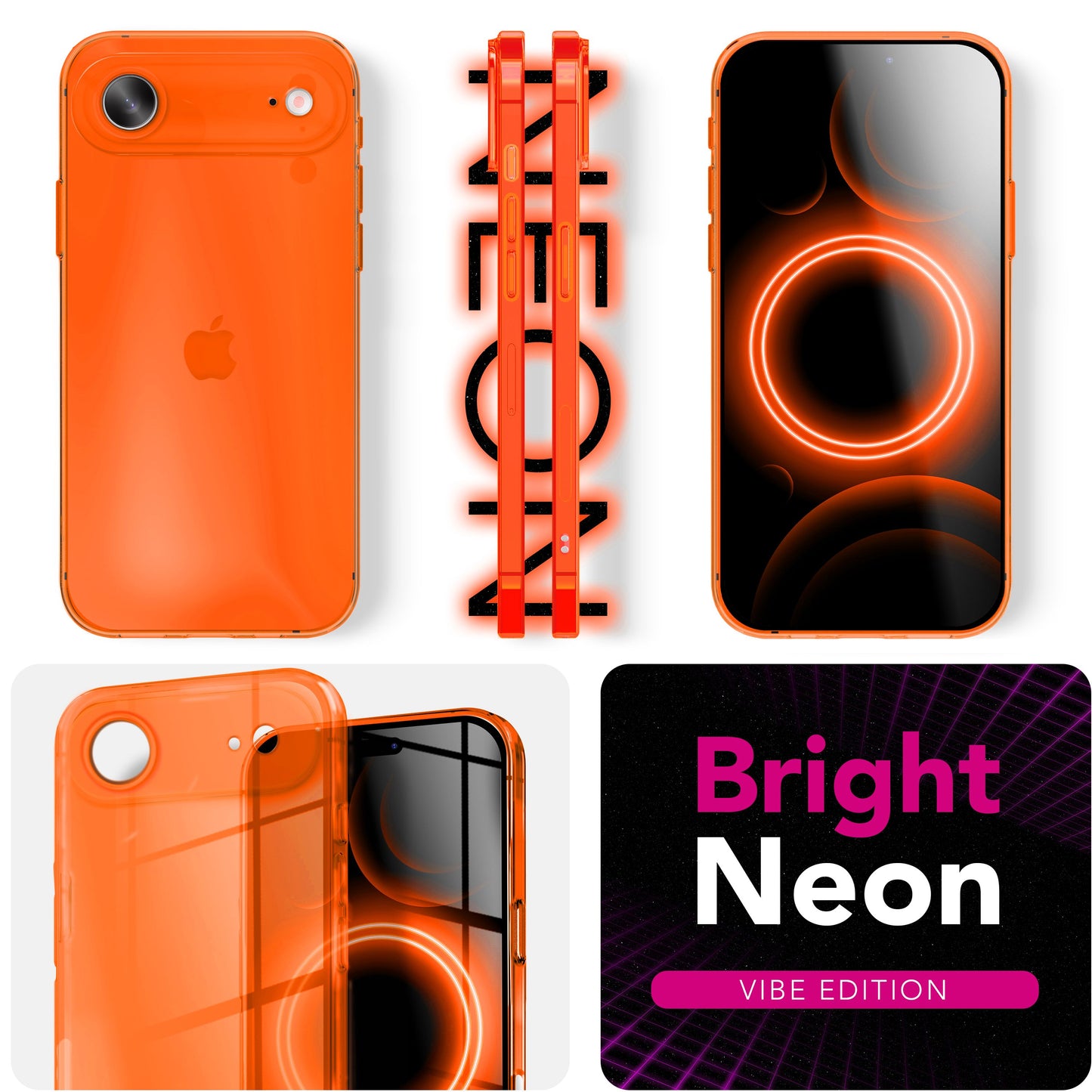 NALIA Neon Silikonhülle für iPhone 17 Air – Knallige Signal-Farbe & Linsenschutz – VIBE (Transparentes Case) – Marke aus Berlin