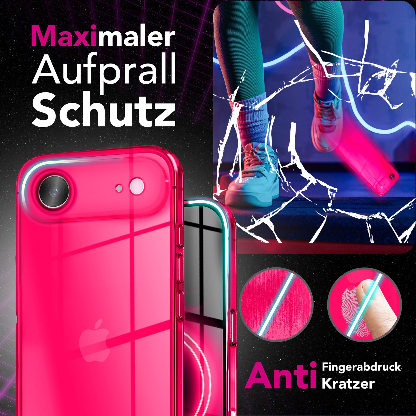 NALIA Neon Silikonhülle für iPhone 17 Air – Knallige Signal-Farbe & Linsenschutz – VIBE (Transparentes Case) – Marke aus Berlin