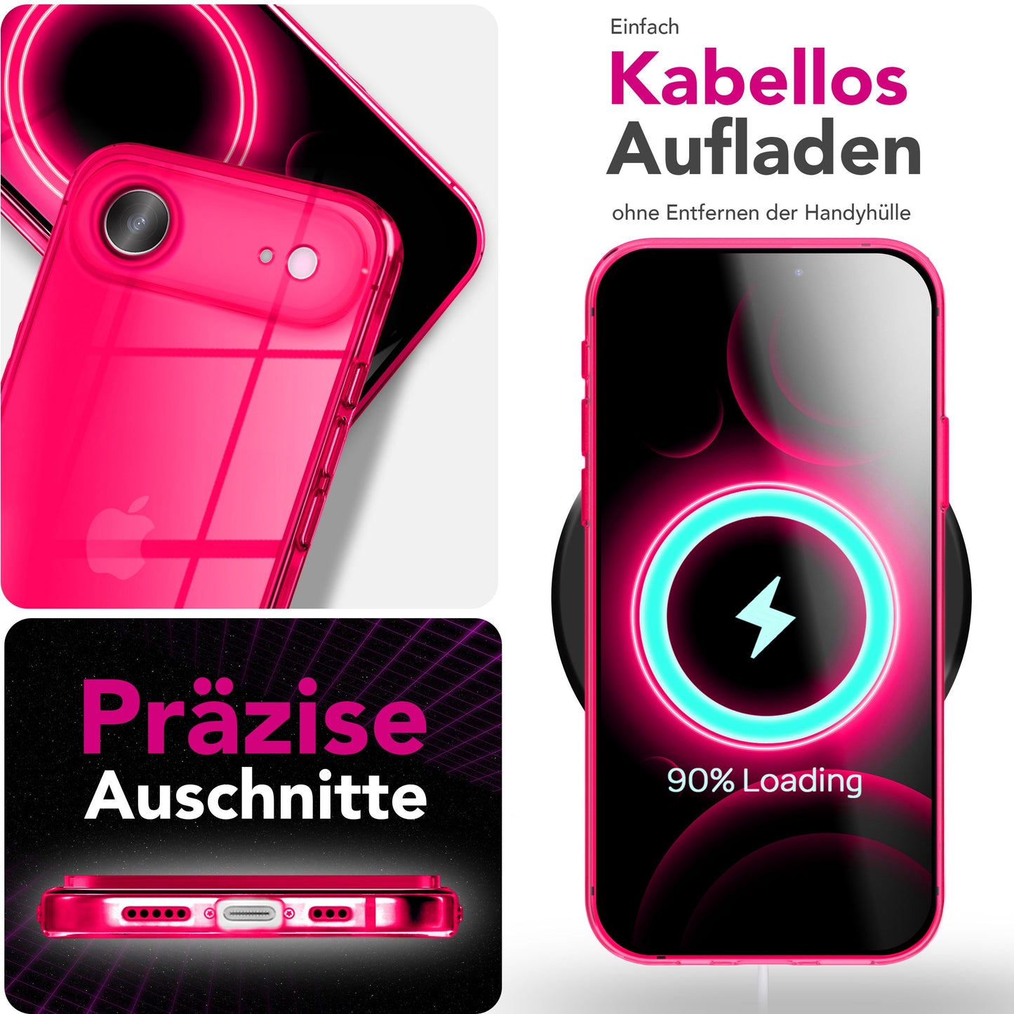 NALIA Neon Silikonhülle für iPhone 17 Air – Knallige Signal-Farbe & Linsenschutz – VIBE (Transparentes Case) – Marke aus Berlin