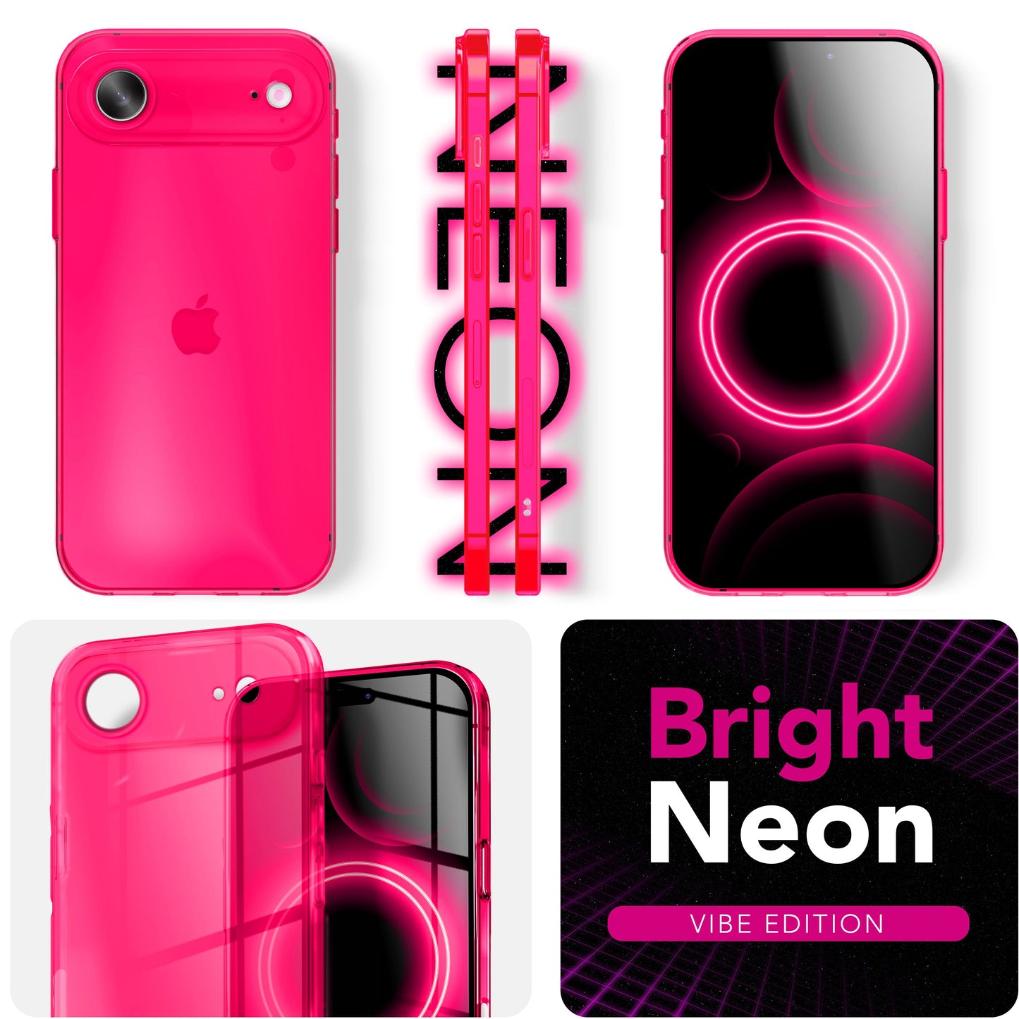 NALIA Neon Silikonhülle für iPhone 17 Air – Knallige Signal-Farbe & Linsenschutz – VIBE (Transparentes Case) – Marke aus Berlin