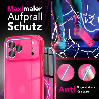 NALIA Neon Silikonhülle für iPhone 17 Pro – Knallige Signal-Farbe & Linsenschutz – VIBE (Transparentes Case) – Marke aus Berlin