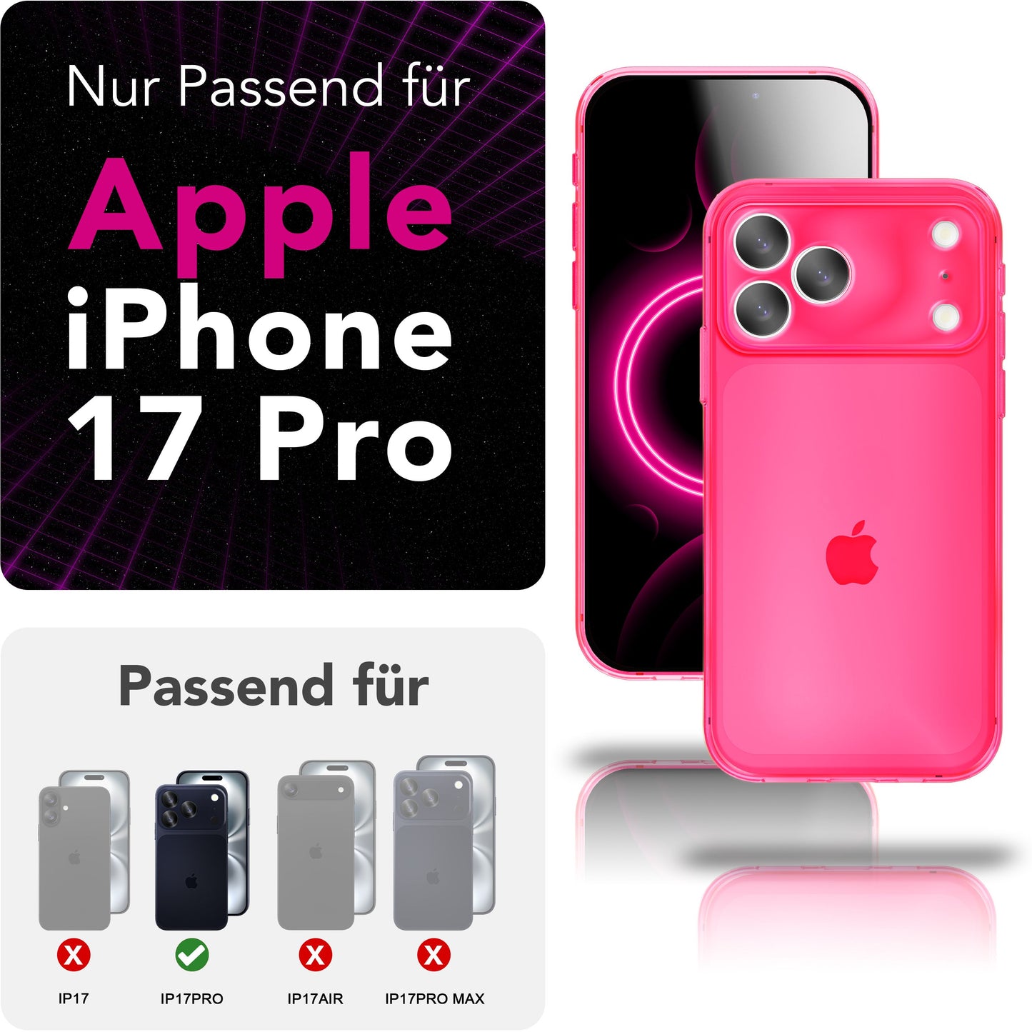 NALIA Neon Silikonhülle für iPhone 17 Pro – Knallige Signal-Farbe & Linsenschutz – VIBE (Transparentes Case) – Marke aus Berlin