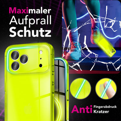 NALIA Neon Silikonhülle für iPhone 17 Pro – Knallige Signal-Farbe & Linsenschutz – VIBE (Transparentes Case) – Marke aus Berlin