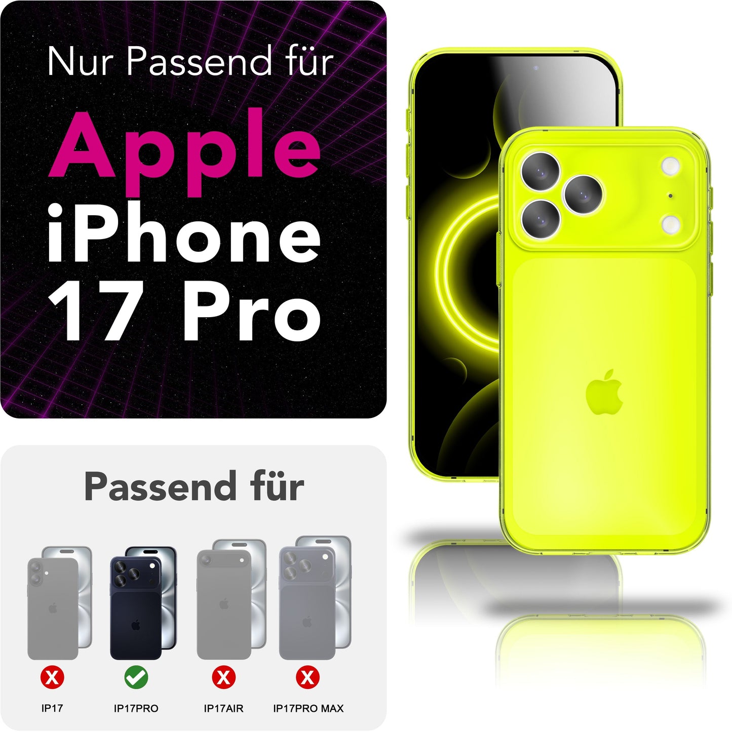 NALIA Neon Silikonhülle für iPhone 17 Pro – Knallige Signal-Farbe & Linsenschutz – VIBE (Transparentes Case) – Marke aus Berlin