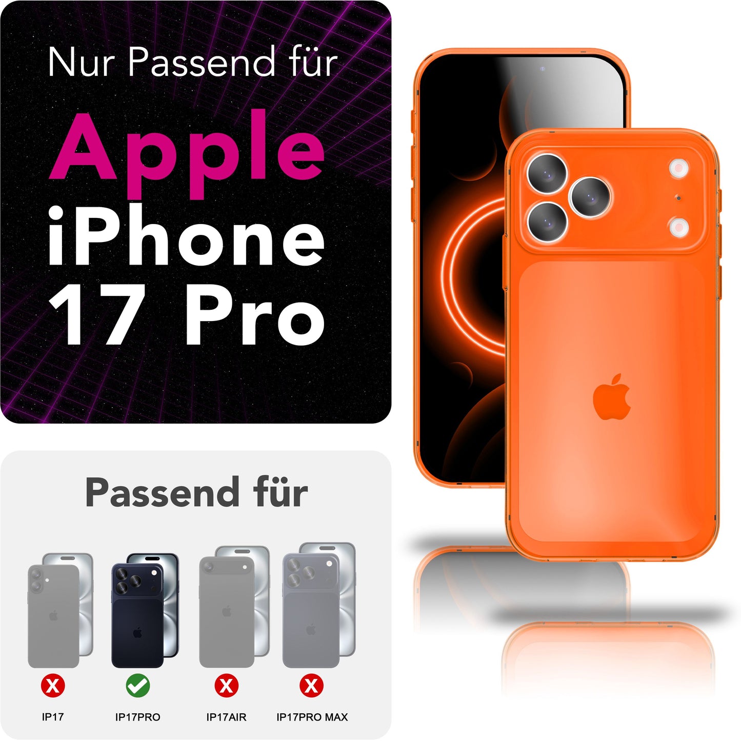 NALIA Neon Silikonhülle für iPhone 17 Pro – Knallige Signal-Farbe & Linsenschutz – VIBE (Transparentes Case) – Marke aus Berlin