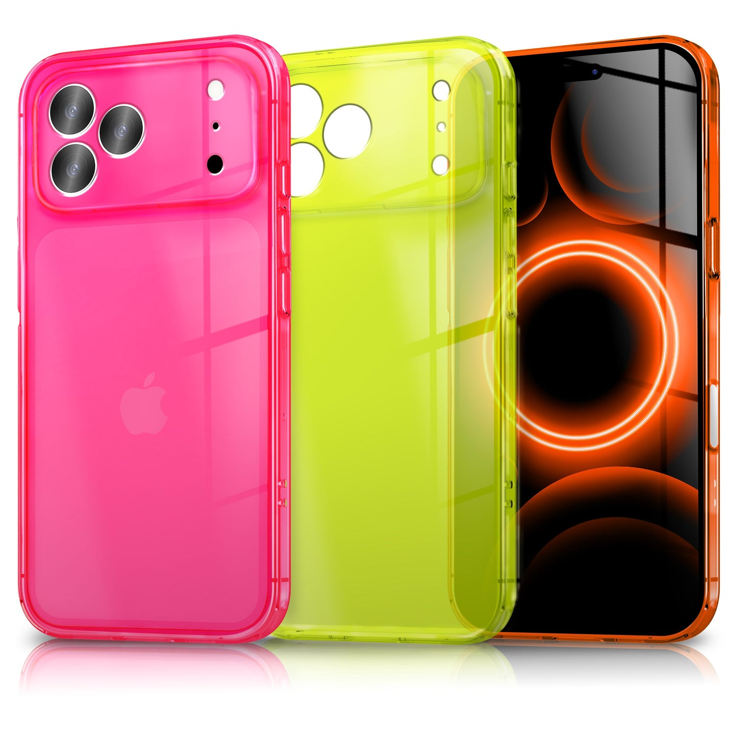 NALIA Neon Silikonhülle für iPhone 17 Pro Max – Knallige Signal-Farbe & Linsenschutz – VIBE (Transparentes Case) – Marke aus Berlin