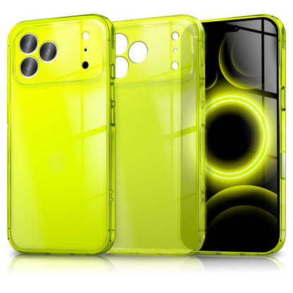NALIA Neon Silikonhülle für iPhone 17 Pro Max – Knallige Signal-Farbe & Linsenschutz – VIBE (Transparentes Case) – Marke aus Berlin