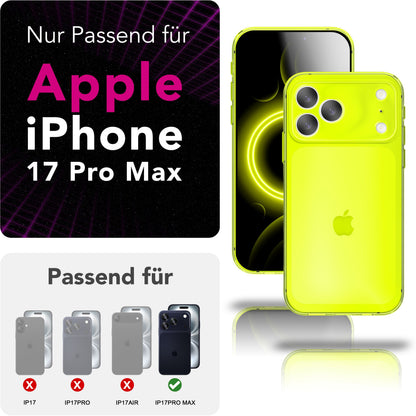 NALIA Neon Silikonhülle für iPhone 17 Pro Max – Knallige Signal-Farbe & Linsenschutz – VIBE (Transparentes Case) – Marke aus Berlin