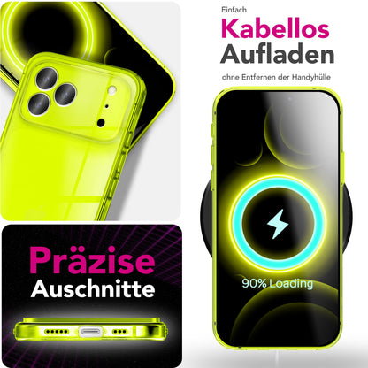 NALIA Neon Silikonhülle für iPhone 17 Pro Max – Knallige Signal-Farbe & Linsenschutz – VIBE (Transparentes Case) – Marke aus Berlin