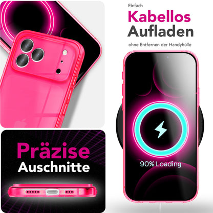 NALIA Neon Silikonhülle für iPhone 17 Pro Max – Knallige Signal-Farbe & Linsenschutz – VIBE (Transparentes Case) – Marke aus Berlin