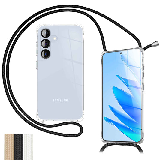 NALIA Handykette für Samsung Galaxy S25 FE – Transparentes Hybrid-Case & Band – HANGIT PRO (Anti-Gelb Rückseite & Verstellbar) – Marke aus Berlin