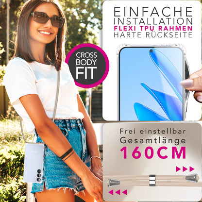 NALIA Handykette für Samsung Galaxy S25 FE – Transparentes Hybrid-Case & Band – HANGIT PRO (Anti-Gelb Rückseite & Verstellbar) – Marke aus Berlin