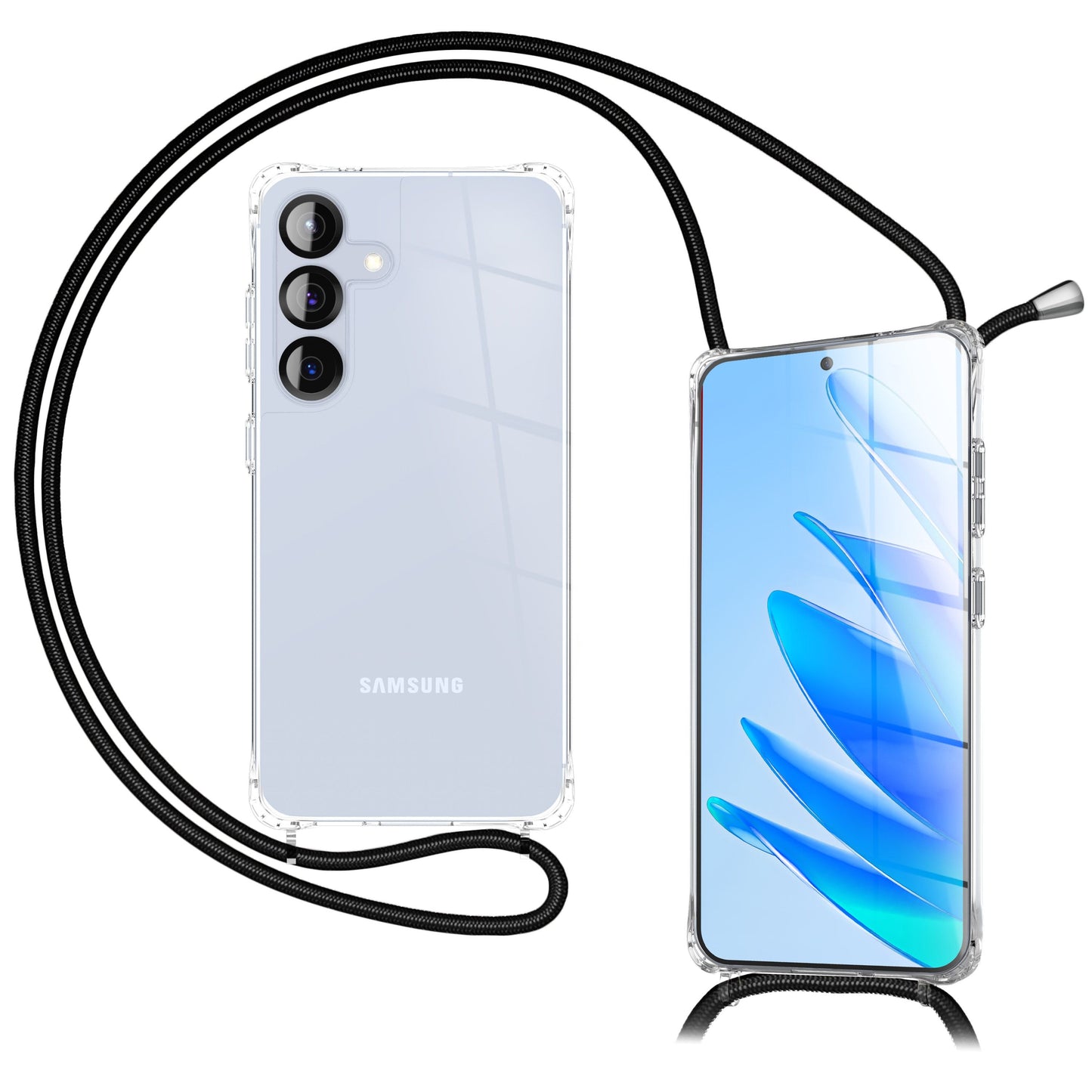NALIA Handykette für Samsung Galaxy S25 FE – Transparentes Hybrid-Case & Band – HANGIT PRO (Anti-Gelb Rückseite & Verstellbar) – Marke aus Berlin