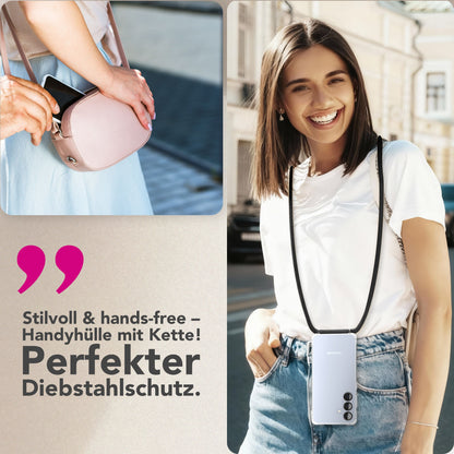 NALIA Handykette für Samsung Galaxy S25 FE – Transparentes Hybrid-Case & Band – HANGIT PRO (Anti-Gelb Rückseite & Verstellbar) – Marke aus Berlin