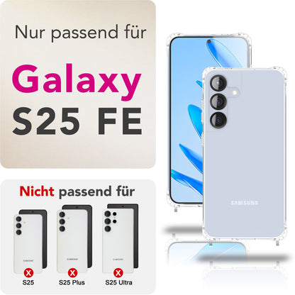 NALIA Handykette für Samsung Galaxy S25 FE – Transparentes Hybrid-Case & Band – HANGIT PRO (Anti-Gelb Rückseite & Verstellbar) – Marke aus Berlin