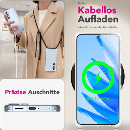 NALIA Handykette für Samsung Galaxy S25 FE – Transparentes Hybrid-Case & Band – HANGIT PRO (Anti-Gelb Rückseite & Verstellbar) – Marke aus Berlin