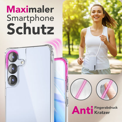 NALIA Handykette für Samsung Galaxy S25 FE – Transparentes Hybrid-Case & Band – HANGIT PRO (Anti-Gelb Rückseite & Verstellbar) – Marke aus Berlin