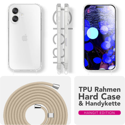 NALIA Handykette für iPhone 17 – Transparentes Hybrid-Case & Band – HANGIT PRO (Anti-Gelb Rückseite & Verstellbar) – Marke aus Berlin