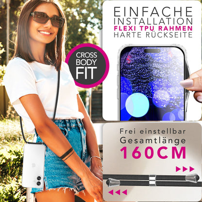 NALIA Handykette für iPhone 17 – Transparentes Hybrid-Case & Band – HANGIT PRO (Anti-Gelb Rückseite & Verstellbar) – Marke aus Berlin
