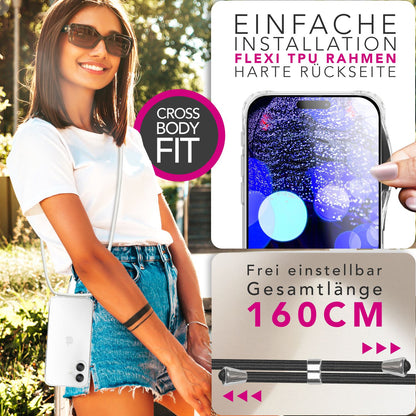 NALIA Handykette für iPhone 17 – Transparentes Hybrid-Case & Band – HANGIT PRO (Anti-Gelb Rückseite & Verstellbar) – Marke aus Berlin
