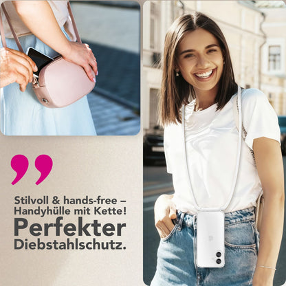 NALIA Handykette für iPhone 17 – Transparentes Hybrid-Case & Band – HANGIT PRO (Anti-Gelb Rückseite & Verstellbar) – Marke aus Berlin