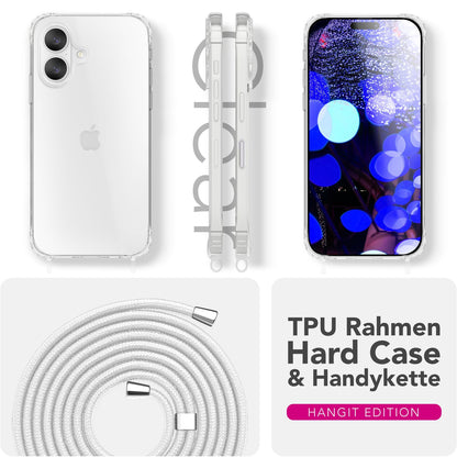 NALIA Handykette für iPhone 17 – Transparentes Hybrid-Case & Band – HANGIT PRO (Anti-Gelb Rückseite & Verstellbar) – Marke aus Berlin