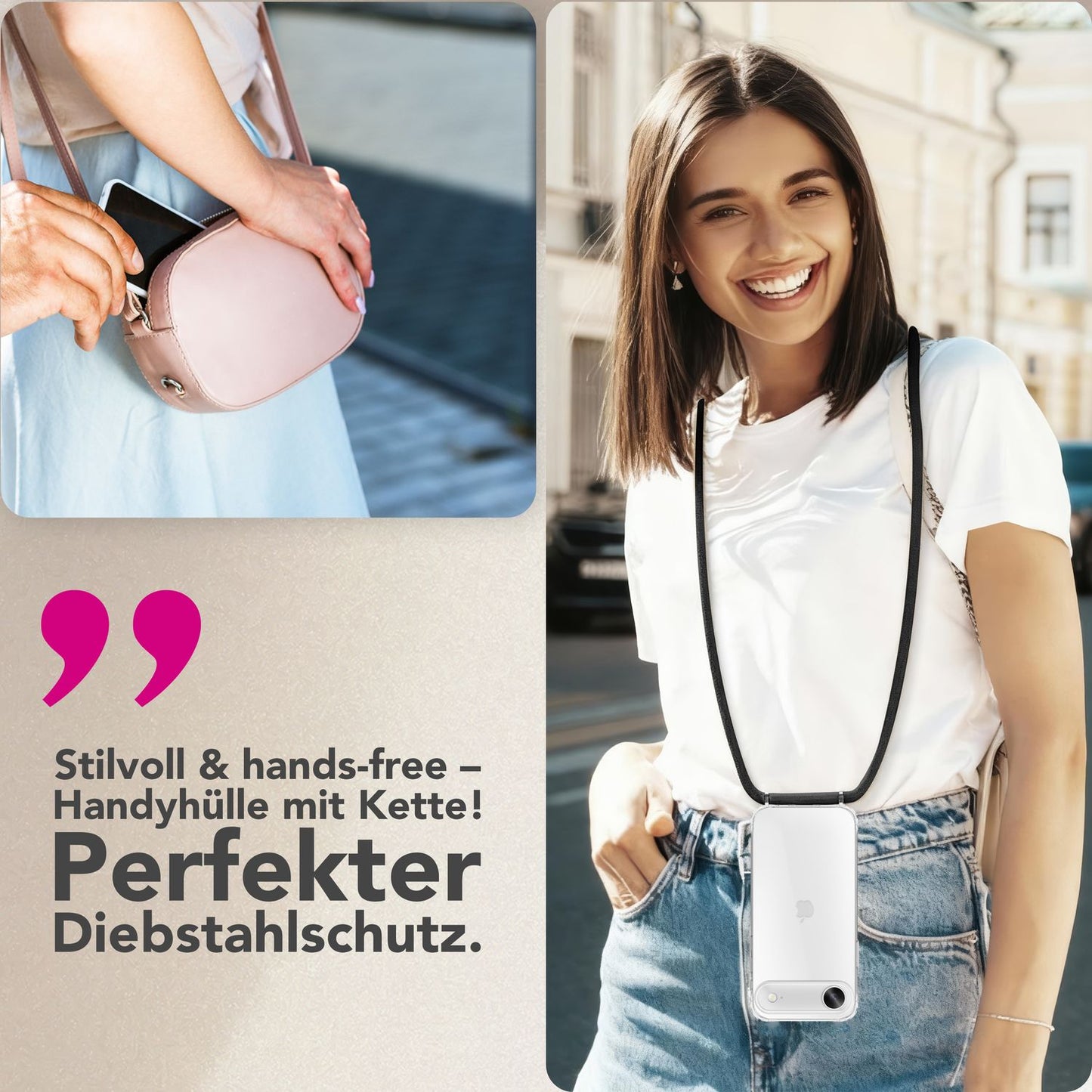 NALIA Handykette für iPhone 17 Air – Transparentes Hybrid-Case & Band – HANGIT PRO (Anti-Gelb Rückseite & Verstellbar) – Marke aus Berlin