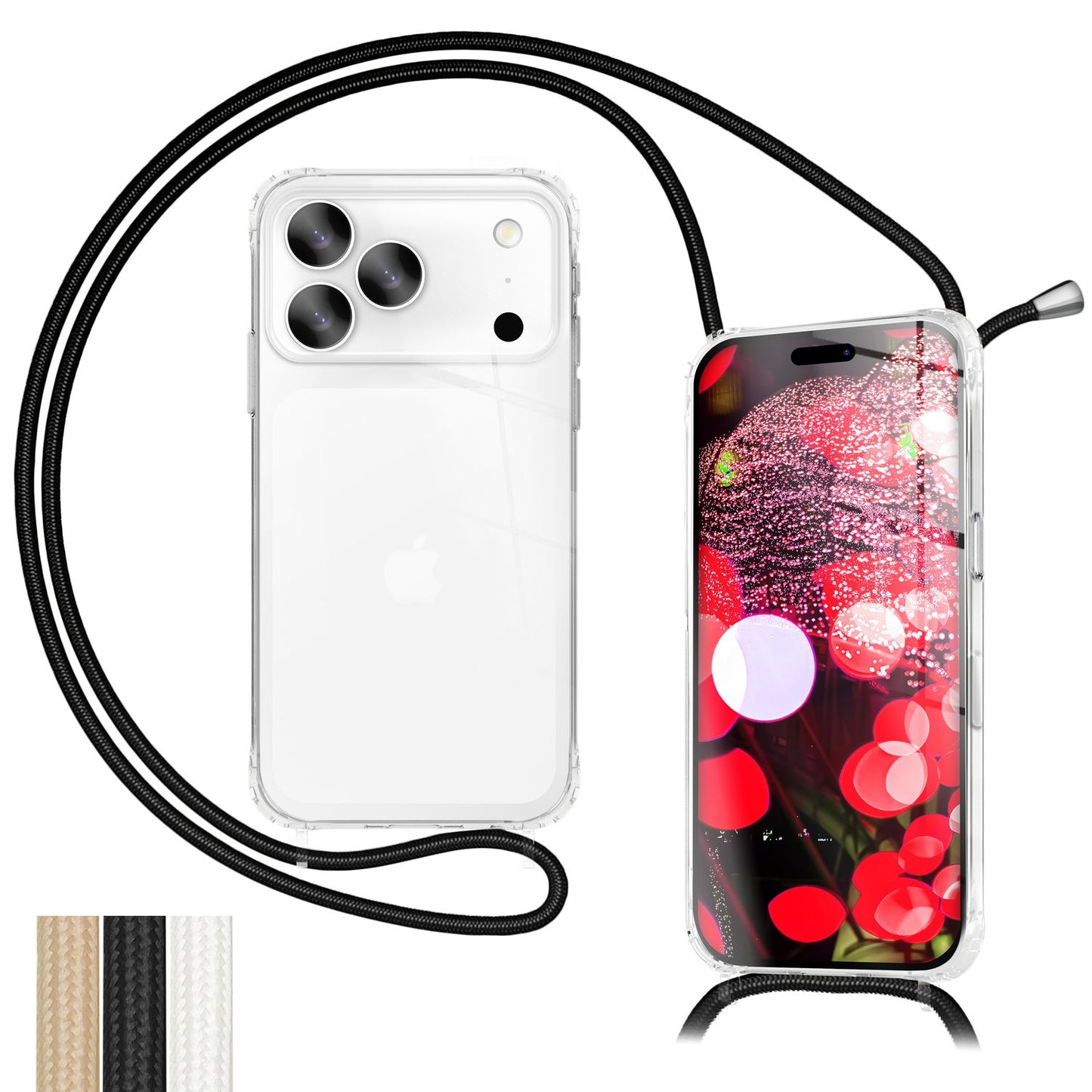 NALIA Handykette für iPhone 17 Pro – Transparentes Hybrid-Case & Band – HANGIT PRO (Anti-Gelb Rückseite & Verstellbar) – Marke aus Berlin