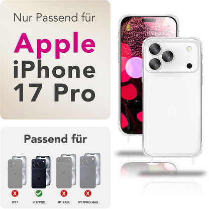 NALIA Handykette für iPhone 17 Pro – Transparentes Hybrid-Case & Band – HANGIT PRO (Anti-Gelb Rückseite & Verstellbar) – Marke aus Berlin