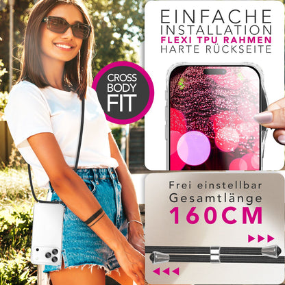 NALIA Handykette für iPhone 17 Pro – Transparentes Hybrid-Case & Band – HANGIT PRO (Anti-Gelb Rückseite & Verstellbar) – Marke aus Berlin