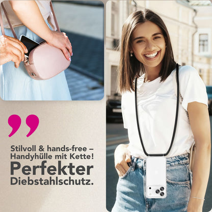 NALIA Handykette für iPhone 17 Pro – Transparentes Hybrid-Case & Band – HANGIT PRO (Anti-Gelb Rückseite & Verstellbar) – Marke aus Berlin