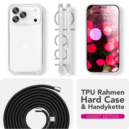 NALIA Handykette für iPhone 17 Pro – Transparentes Hybrid-Case & Band – HANGIT PRO (Anti-Gelb Rückseite & Verstellbar) – Marke aus Berlin